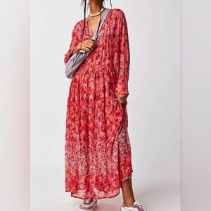 Free People Hot Pink Floral Maxi Dress